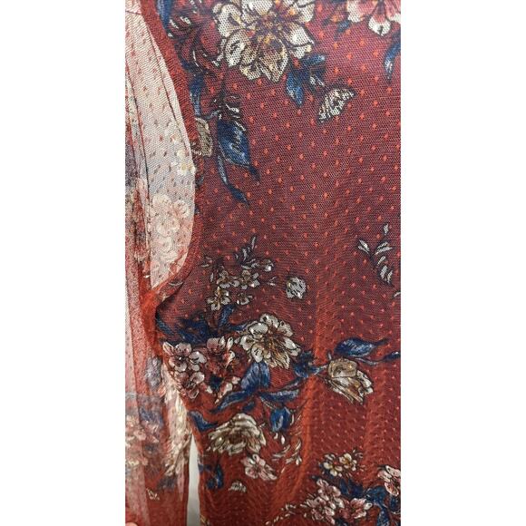 Be Bop Juniors Red Navy Overlay Mesh Dress Sheath Size XXS Long Sleeve Mini NEW - Picture 3 of 5